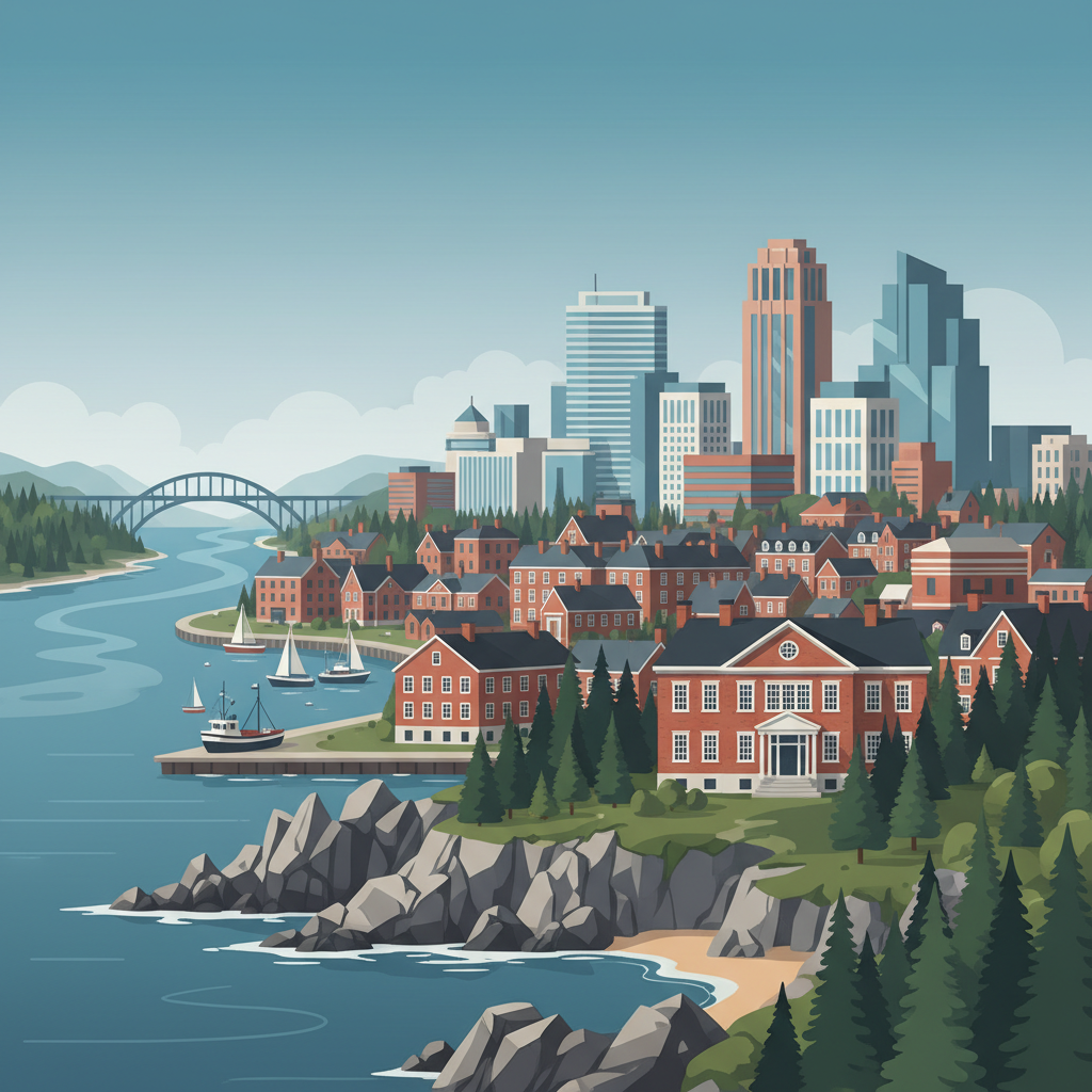 Bangor Maine skyline illustration