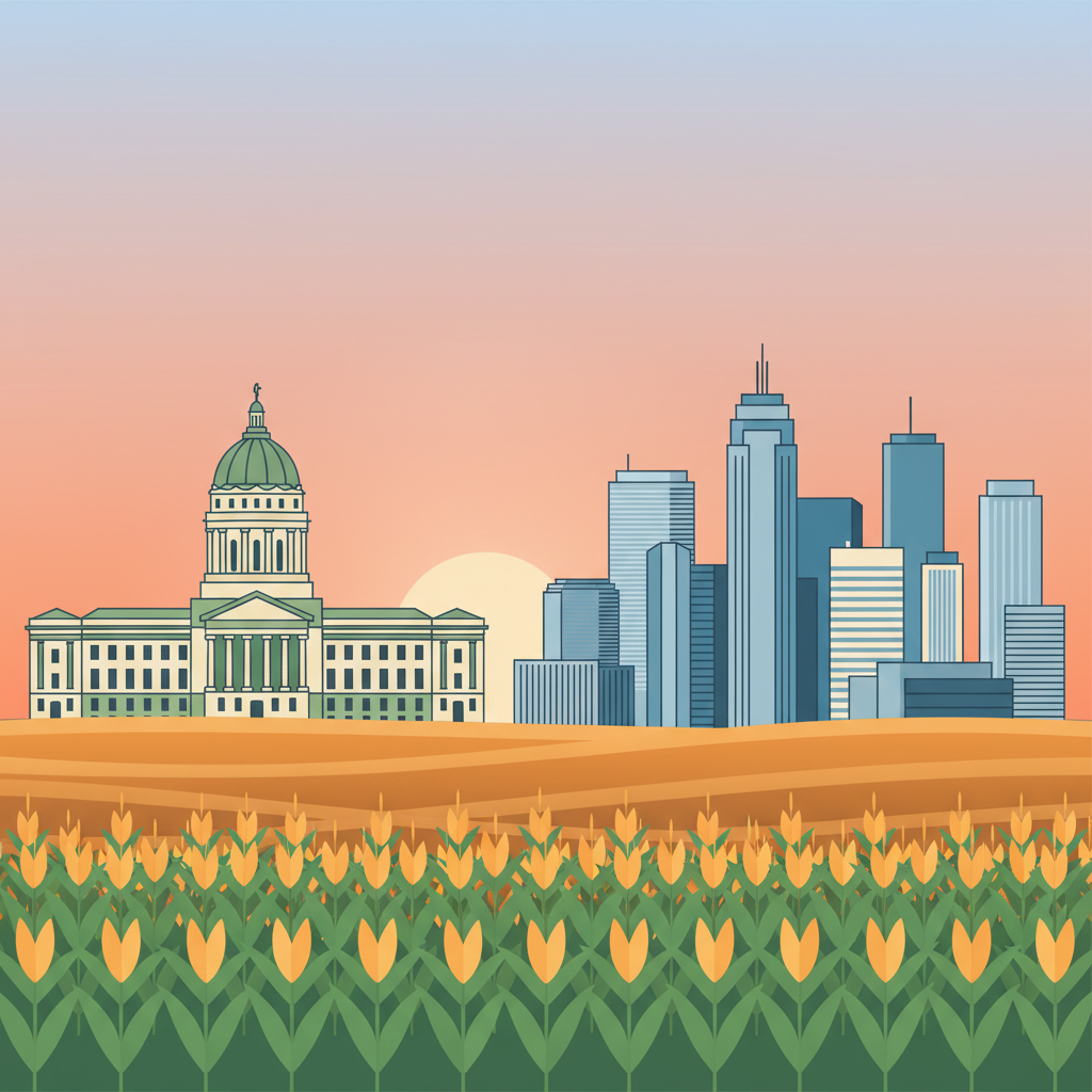 Bellevue Nebraska skyline illustration