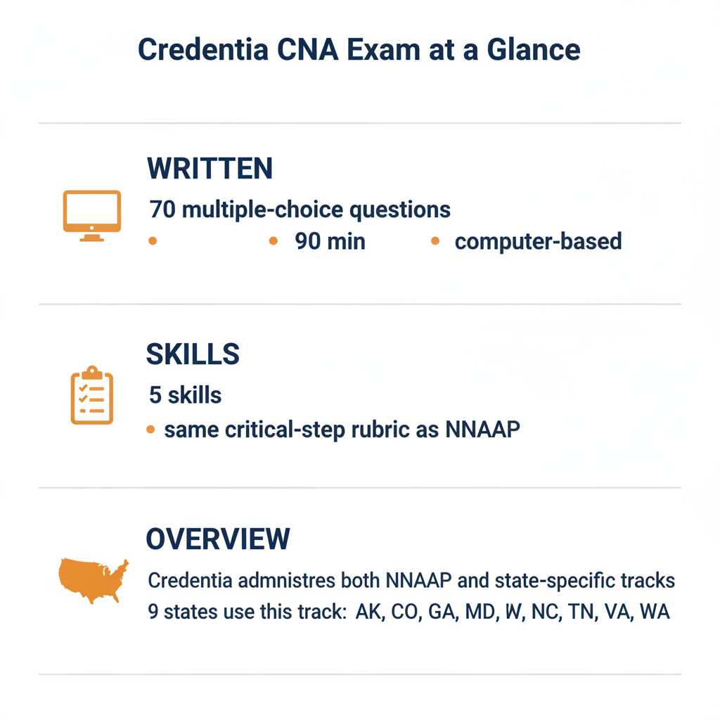 Credentia CNA Exam exam format visual summary