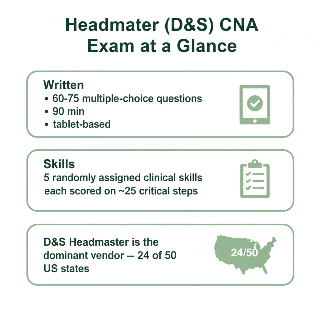 Headmaster (D&S) CNA Exam exam format visual summary